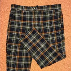 High Waisted American Eagle Plaid Ankle Pants - Green, Orange, Navy